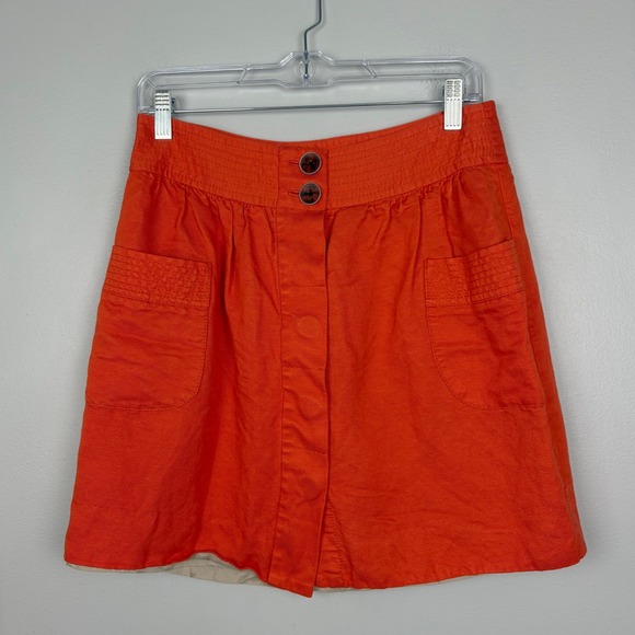 J. Crew Dresses & Skirts - J. Crew Factory Orange Linen Blend Button Front Skirt Casual Preppy Size‎ 6